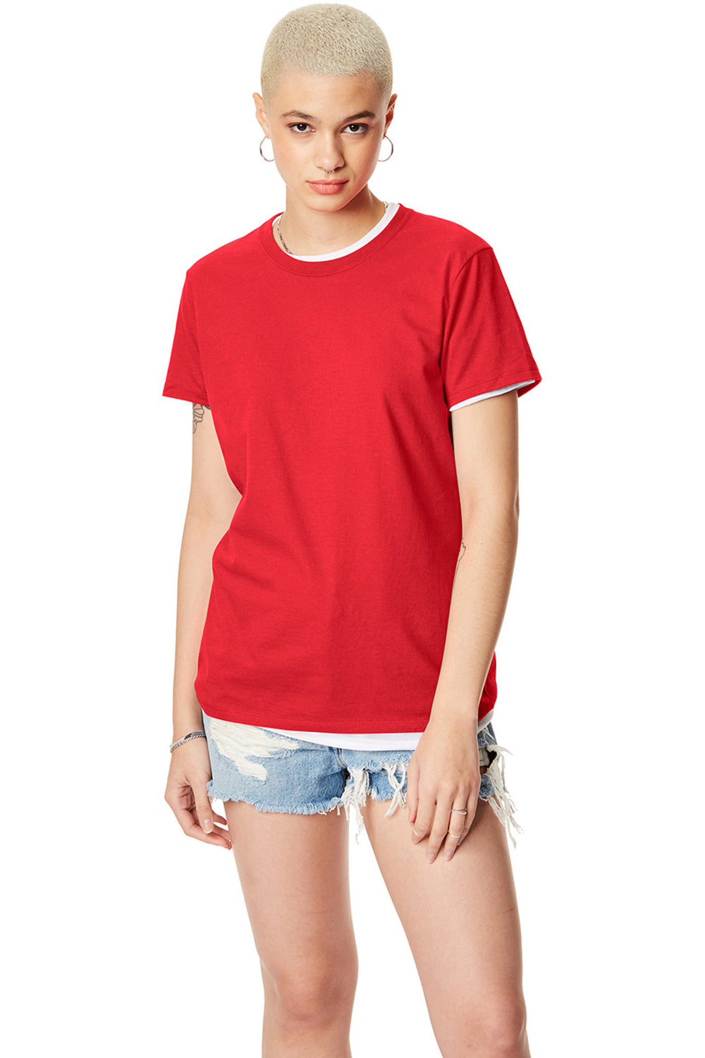 Hanes SL04 Womens Nano-T Short Sleeve Crewneck T-Shirt Athletic Red Model Front