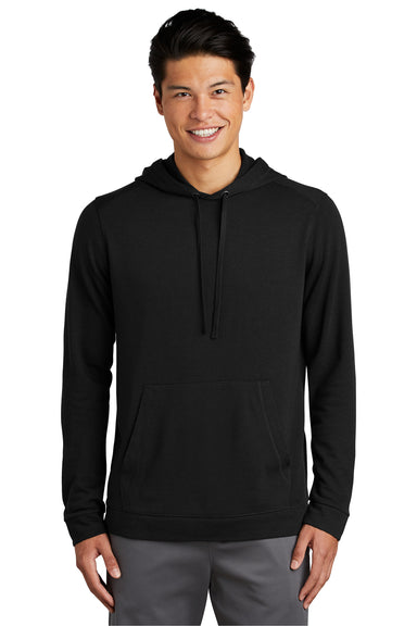 Sport-Tek ST296 Mens Moisture Wicking Fleece Hooded Sweatshirt Hoodie Black Model Front