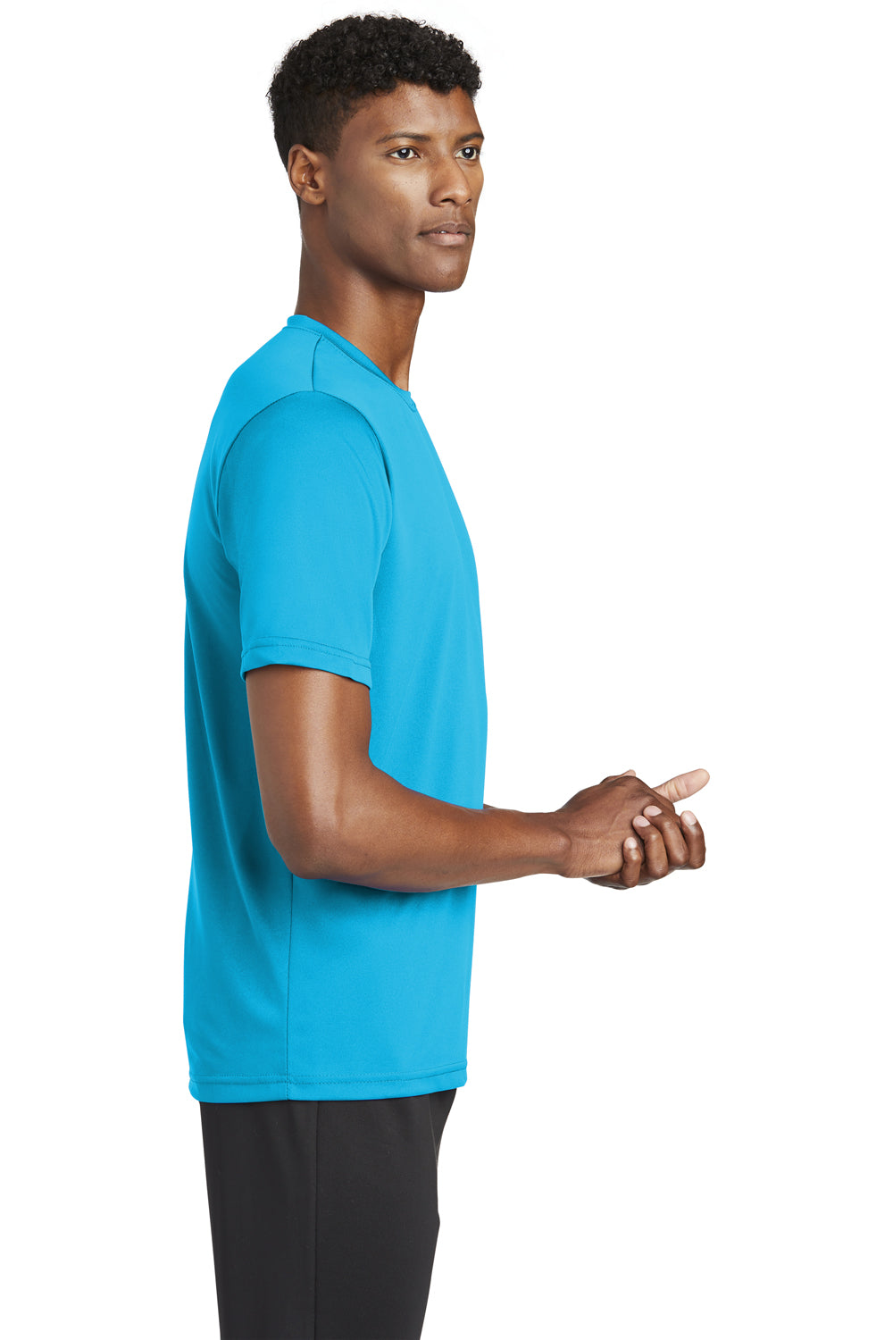 Sport-Tek ST320 Mens Tough Moisture Wicking Short Sleeve Crewneck T-Shirt Atomic Blue Model Side