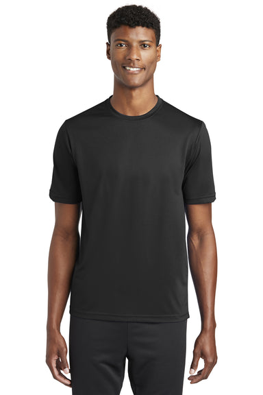 Sport-Tek ST320 Mens Tough Moisture Wicking Short Sleeve Crewneck T-Shirt Black Model Front