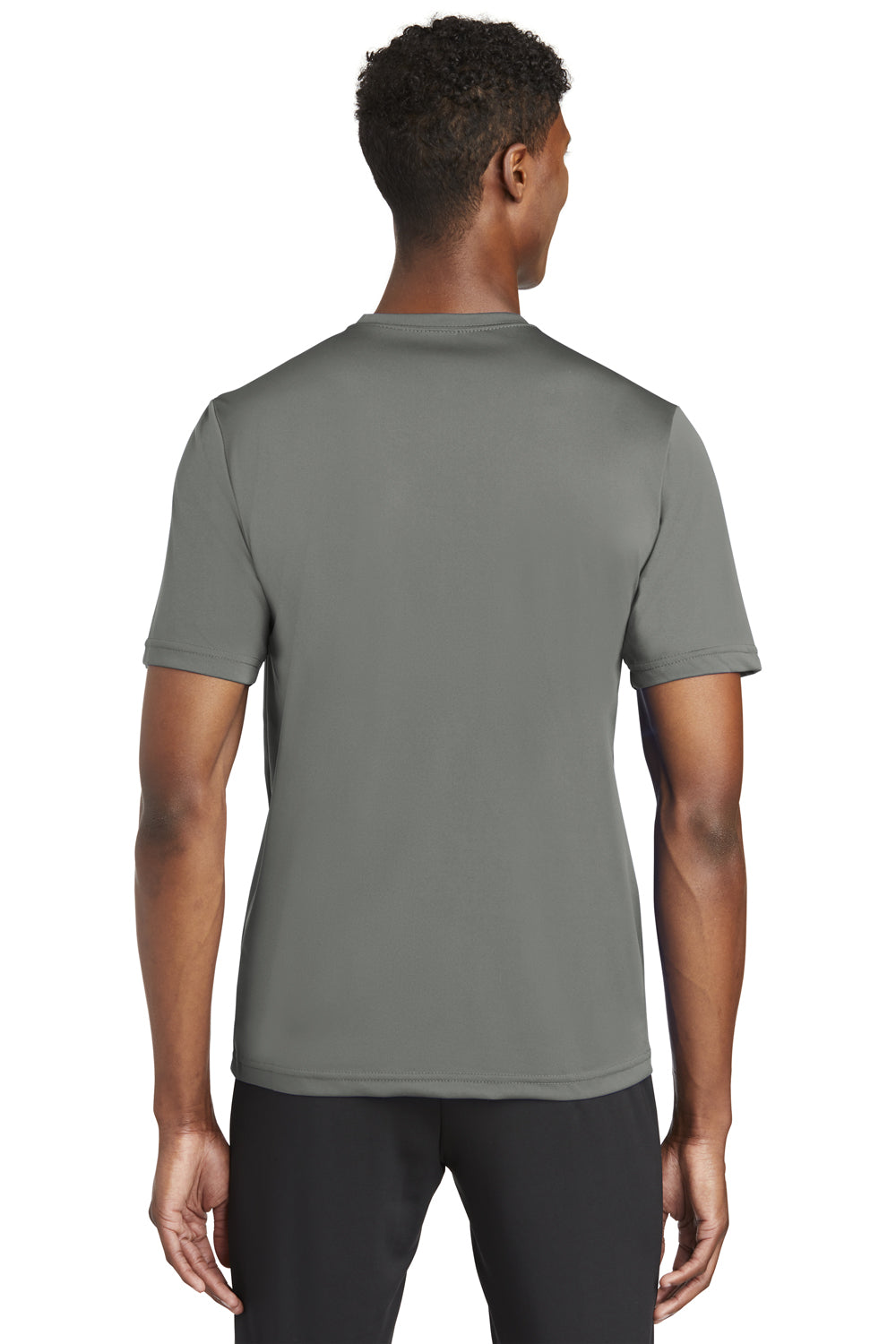 Sport-Tek ST320 Mens Tough Moisture Wicking Short Sleeve Crewneck T-Shirt Dark Smoke Grey Model Back