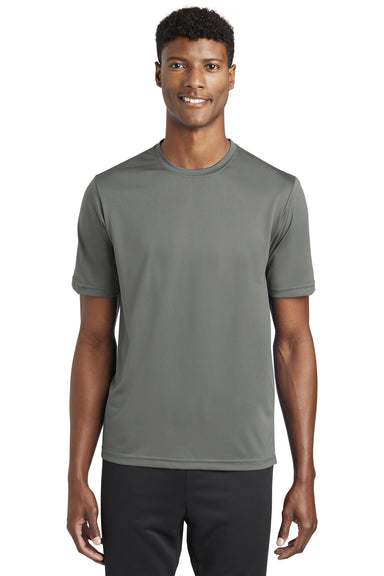 Sport-Tek ST320 Mens Tough Moisture Wicking Short Sleeve Crewneck T-Shirt Dark Smoke Grey Model Front