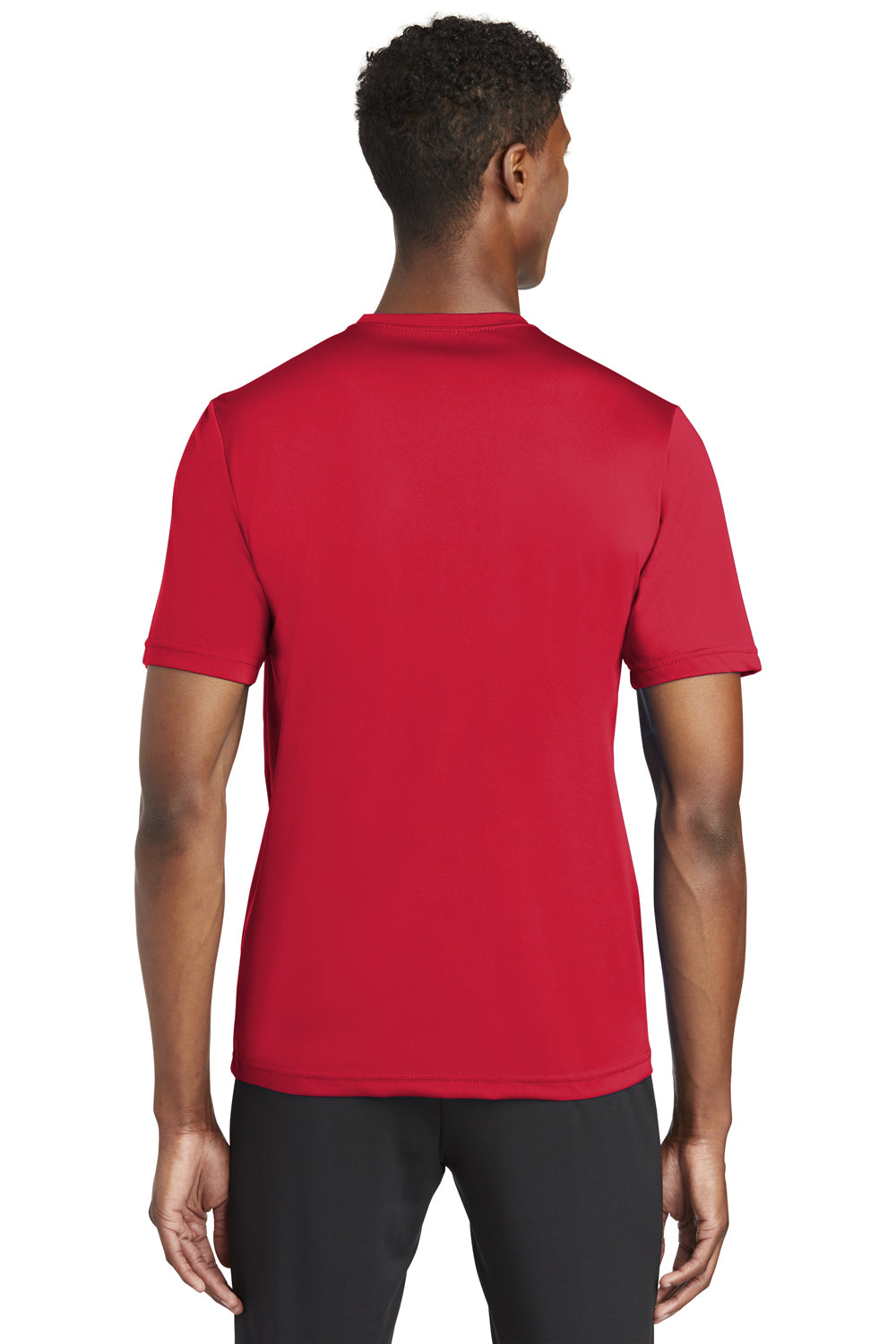 Sport-Tek ST320 Mens Tough Moisture Wicking Short Sleeve Crewneck T-Shirt Deep Red Model Back