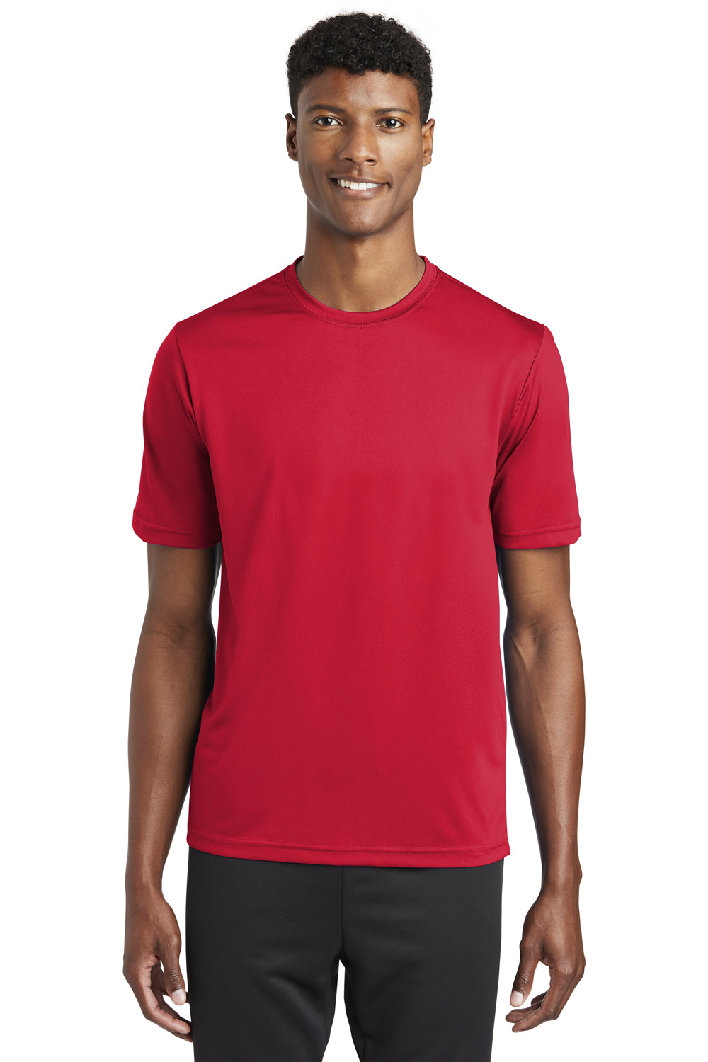 Sport-Tek ST320 Mens Tough Moisture Wicking Short Sleeve Crewneck T-Shirt Deep Red Model Front