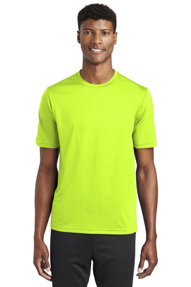 Sport-Tek ST320 Mens Tough Moisture Wicking Short Sleeve Crewneck T-Shirt Neon Yellow Model Front