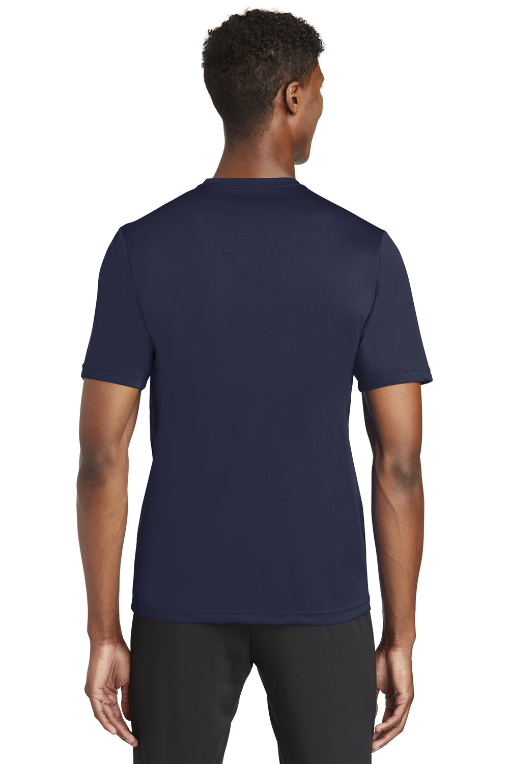 Sport-Tek ST320 Mens Tough Moisture Wicking Short Sleeve Crewneck T-Shirt True Navy Blue Model Back