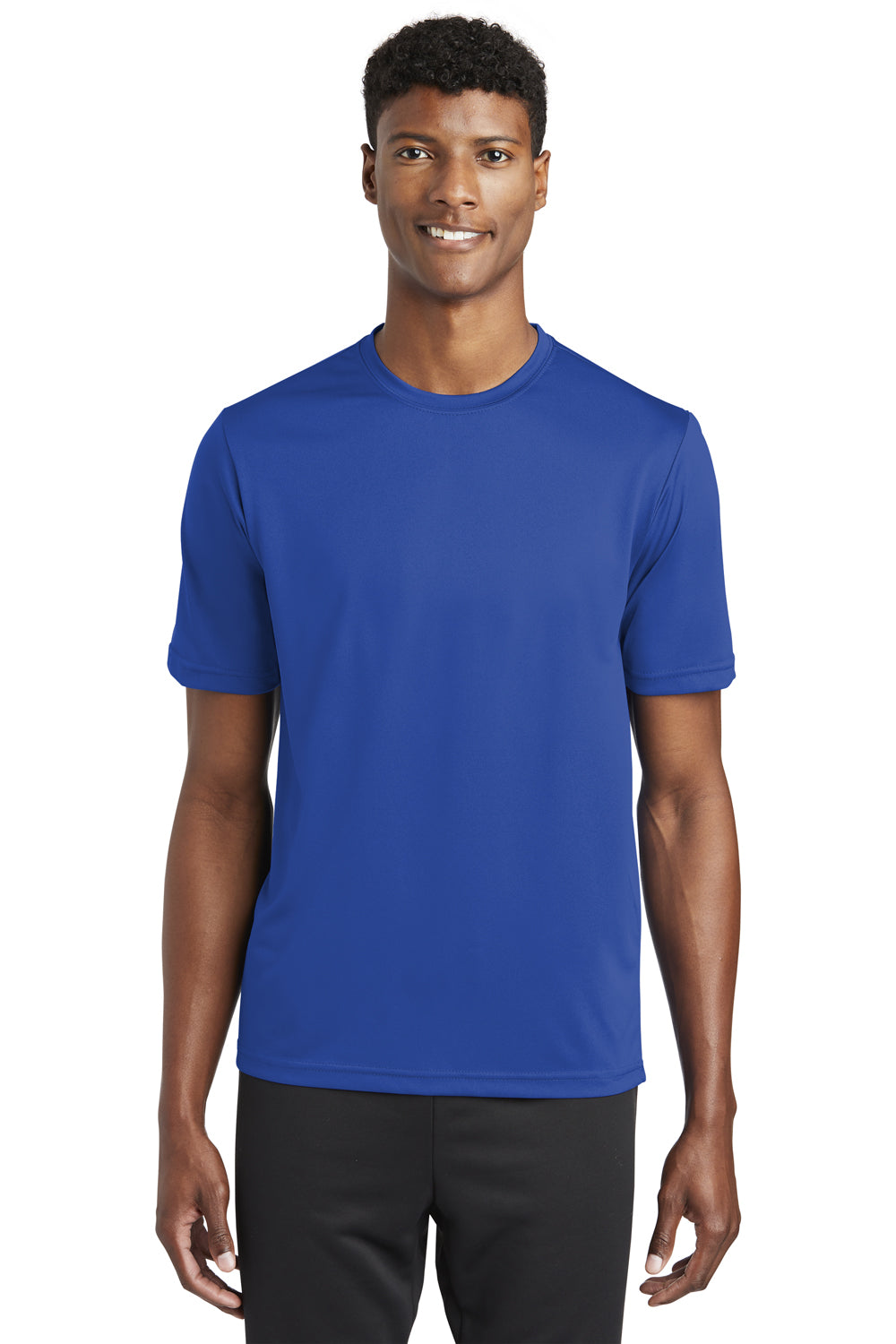 Sport-Tek ST320 Mens Tough Moisture Wicking Short Sleeve Crewneck T-Shirt True Royal Blue Model Front