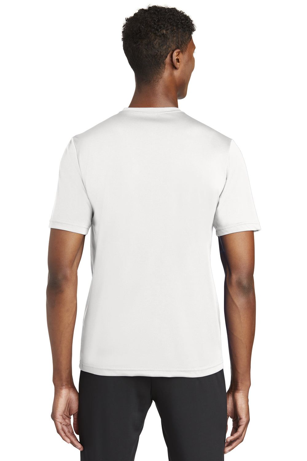 Sport-Tek ST320 Mens Tough Moisture Wicking Short Sleeve Crewneck T-Shirt White Model Back