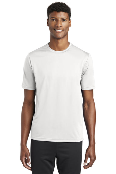 Sport-Tek ST320 Mens Tough Moisture Wicking Short Sleeve Crewneck T-Shirt White Model Front