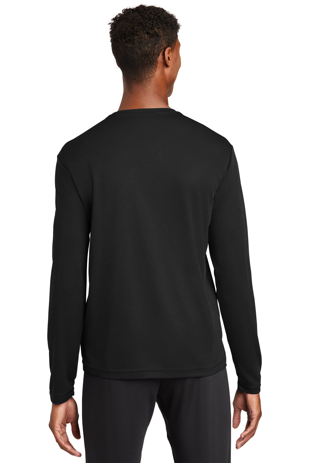 Sport-Tek ST340LS Mens RacerMesh Moisture Wicking Long Sleeve Crewneck T-Shirt Black Model Back