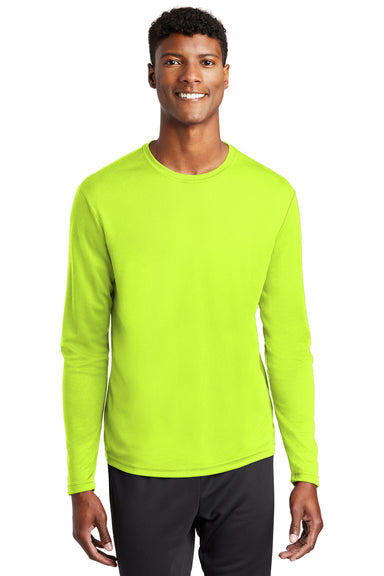 Sport-Tek ST340LS Mens RacerMesh Moisture Wicking Long Sleeve Crewneck T-Shirt Neon Yellow Model Front