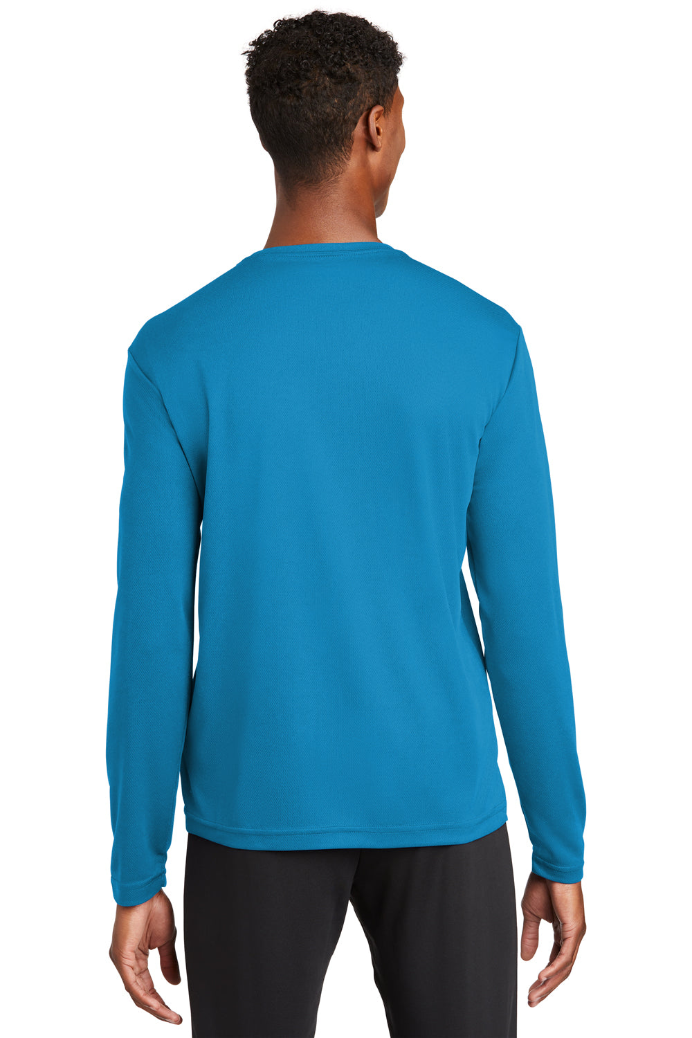 Sport-Tek ST340LS Mens RacerMesh Moisture Wicking Long Sleeve Crewneck T-Shirt Pond Blue Model Back