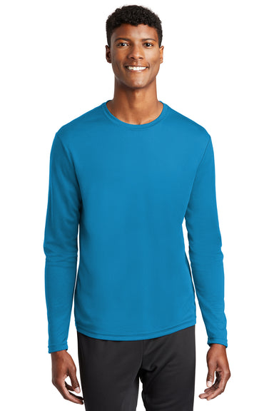 Sport-Tek ST340LS Mens RacerMesh Moisture Wicking Long Sleeve Crewneck T-Shirt Pond Blue Model Front