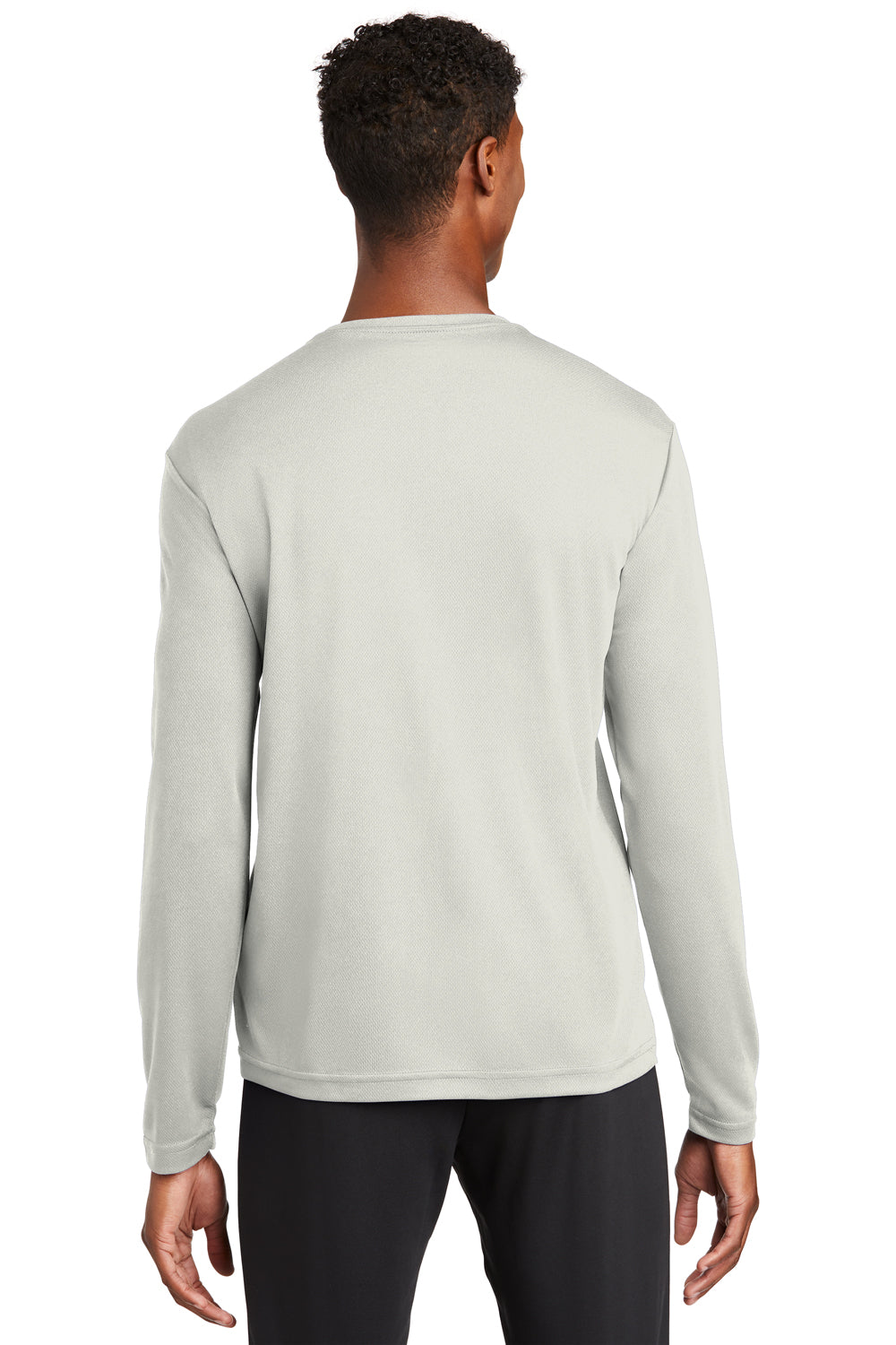 Sport-Tek ST340LS Mens RacerMesh Moisture Wicking Long Sleeve Crewneck T-Shirt Silver Grey Model Back