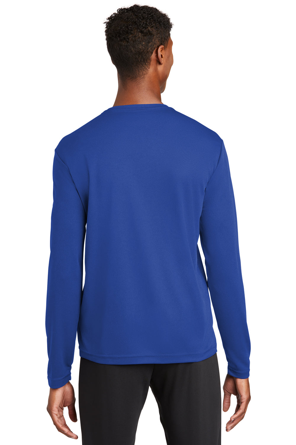 Sport-Tek ST340LS Mens RacerMesh Moisture Wicking Long Sleeve Crewneck T-Shirt True Royal Blue Model Back