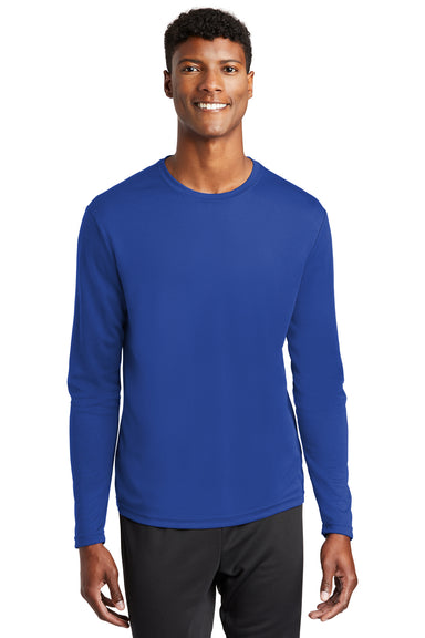 Sport-Tek ST340LS Mens RacerMesh Moisture Wicking Long Sleeve Crewneck T-Shirt True Royal Blue Model Front