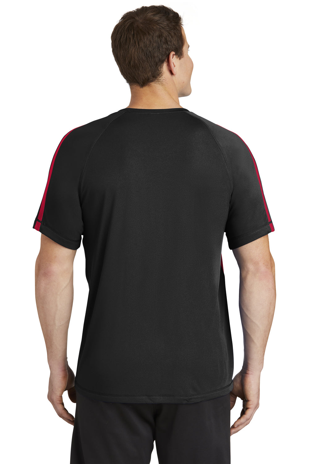 Sport-Tek ST351 Mens Competitor Moisture Wicking Short Sleeve Crewneck T-Shirt Black/True Red Model Back