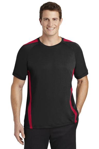 Sport-Tek ST351 Mens Competitor Moisture Wicking Short Sleeve Crewneck T-Shirt Black/True Red Model Front