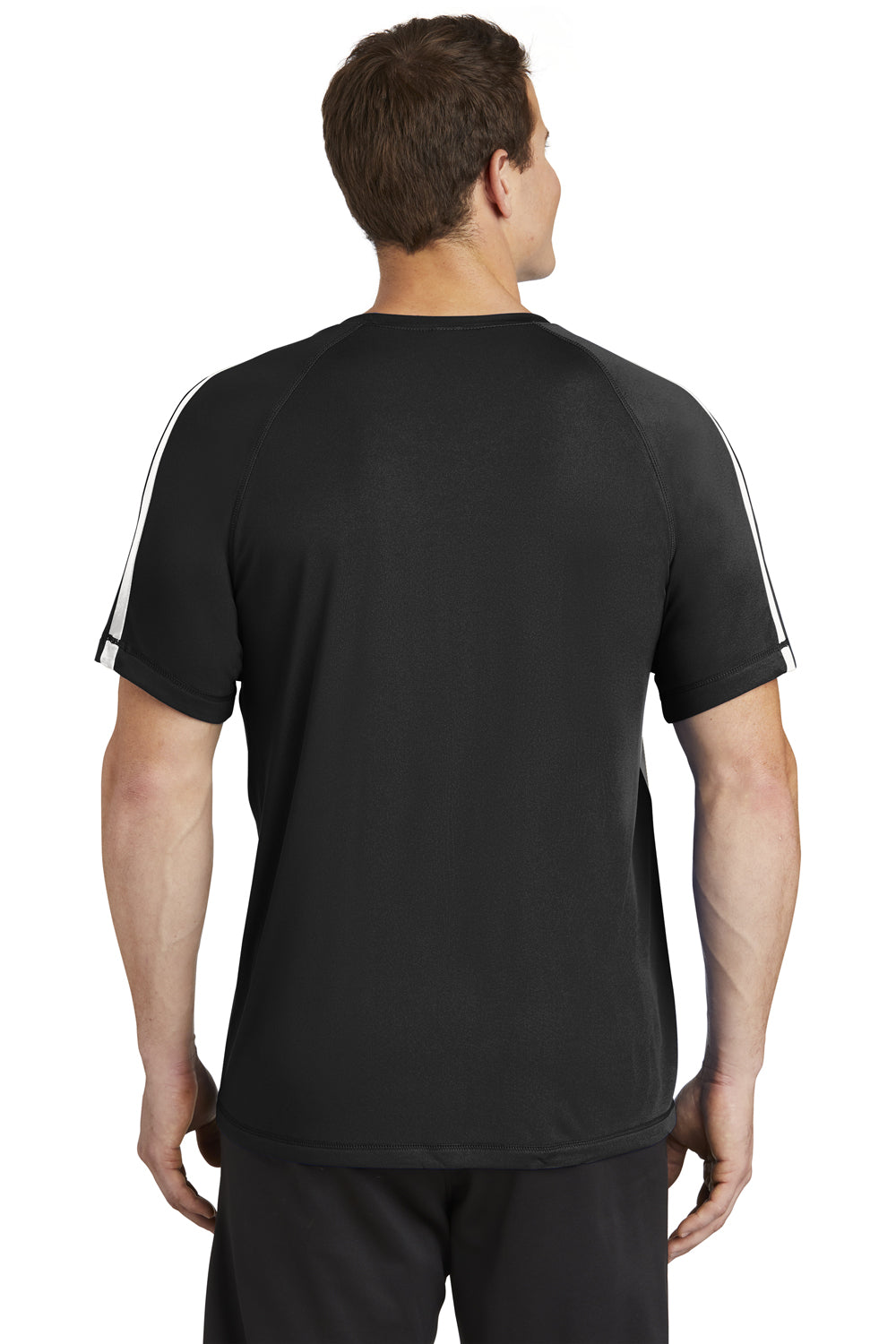 Sport-Tek ST351 Mens Competitor Moisture Wicking Short Sleeve Crewneck T-Shirt Black/White Model Back