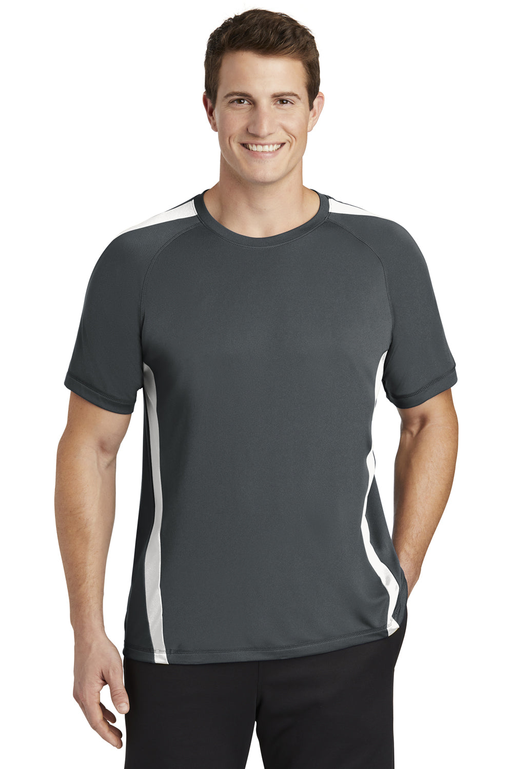 Sport-Tek ST351 Mens Competitor Moisture Wicking Short Sleeve Crewneck T-Shirt Iron Grey/White Model Front