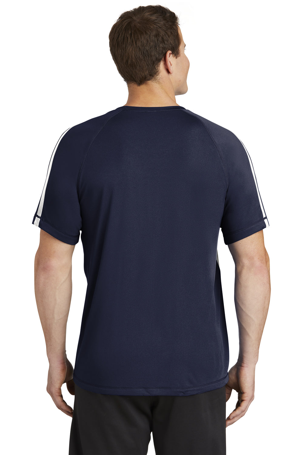 Sport-Tek ST351 Mens Competitor Moisture Wicking Short Sleeve Crewneck T-Shirt True Navy Blue/White Model Back