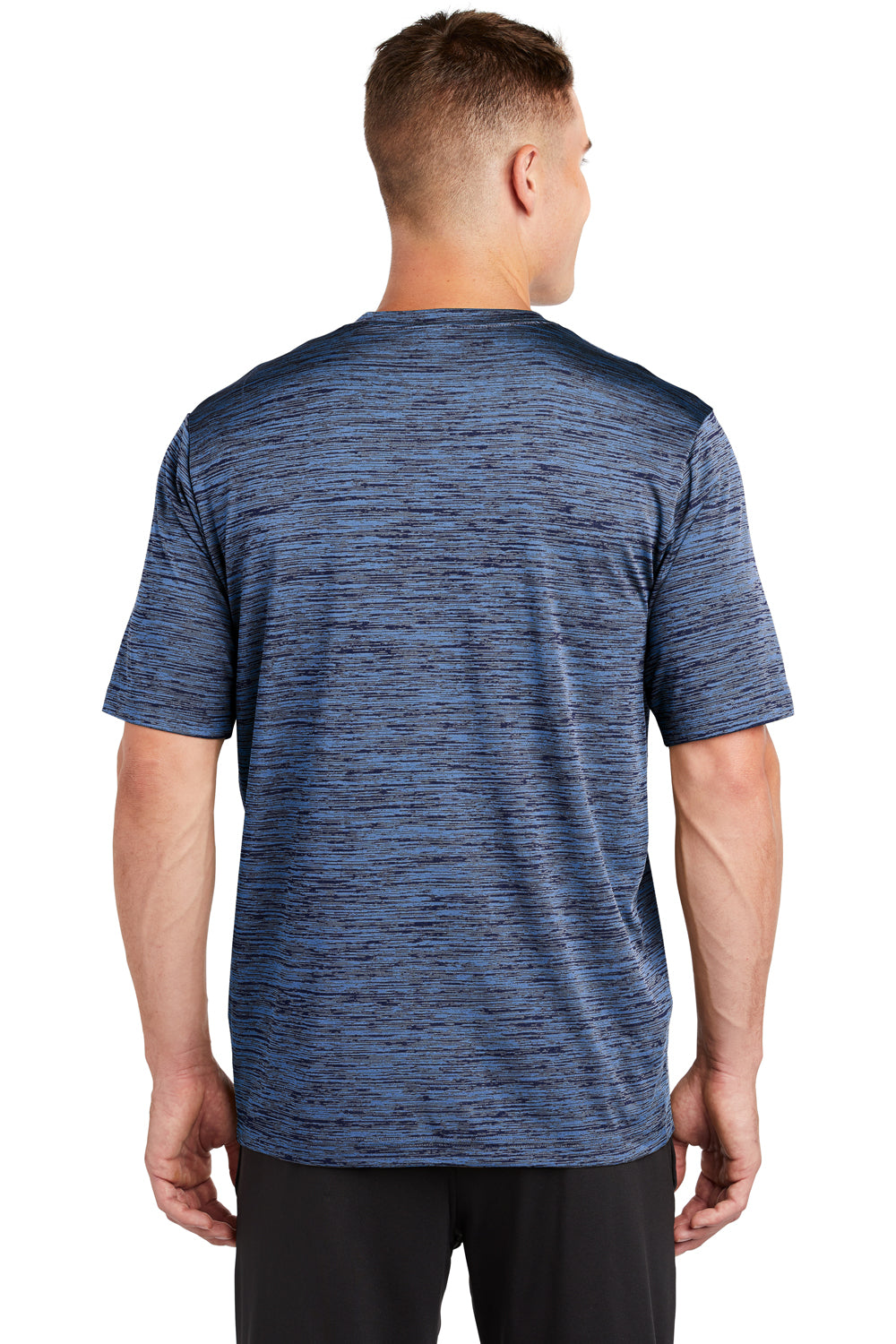 Sport-Tek ST390 Mens Electric Heather Moisture Wicking Short Sleeve Crewneck T-Shirt Carolina Blue/True Navy Blue Electric Model Back