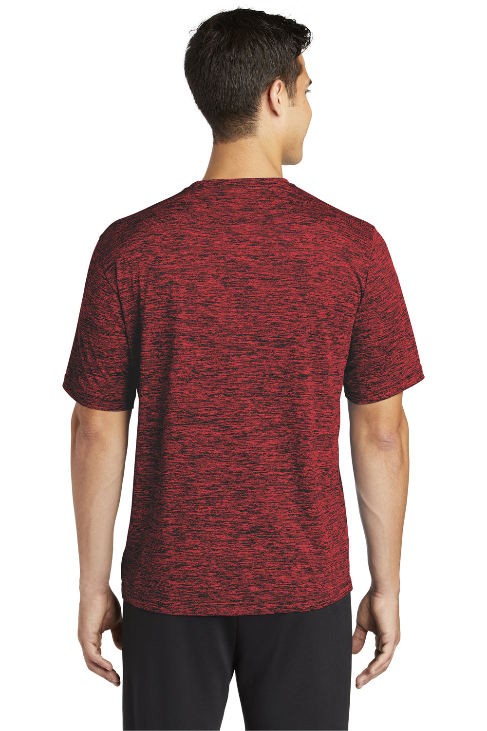 Sport-Tek ST390 Mens Electric Heather Moisture Wicking Short Sleeve Crewneck T-Shirt Deep Red/Black Electric Model Back