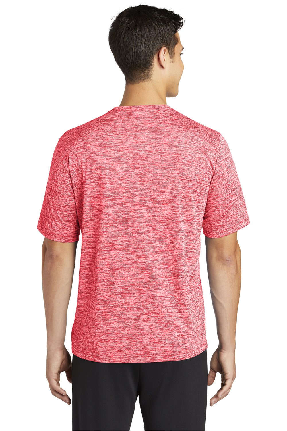 Sport-Tek ST390 Mens Electric Heather Moisture Wicking Short Sleeve Crewneck T-Shirt Deep Red Electric Model Back