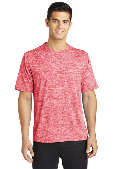 Sport-Tek ST390 Mens Electric Heather Moisture Wicking Short Sleeve Crewneck T-Shirt Deep Red Electric Model Front