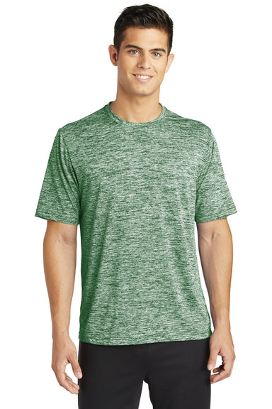 Sport-Tek ST390 Mens Electric Heather Moisture Wicking Short Sleeve Crewneck T-Shirt Forest Green Electric Model Front