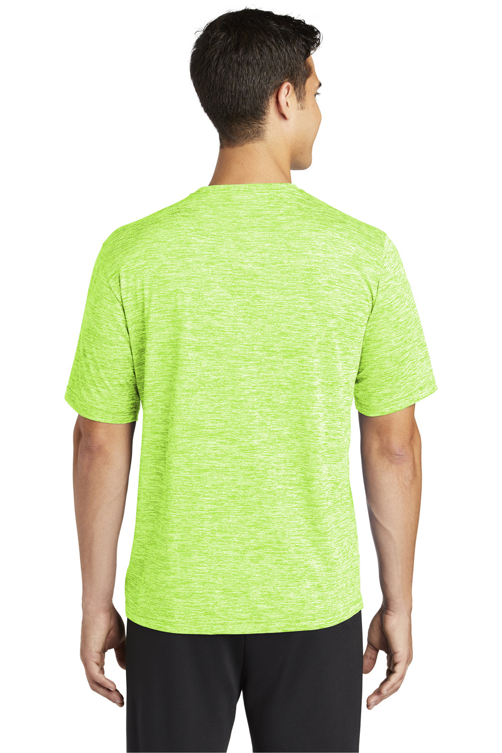 Sport-Tek ST390 Mens Electric Heather Moisture Wicking Short Sleeve Crewneck T-Shirt Lime Shock Green Electric Model Back