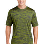 Sport-Tek Mens Electric Heather Moisture Wicking Short Sleeve Crewneck T-Shirt - Lime Shock Green/True Navy Blue Electric