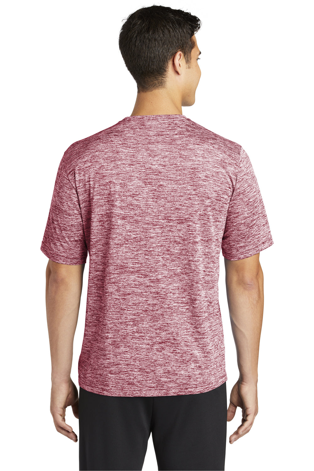 Sport-Tek ST390 Mens Electric Heather Moisture Wicking Short Sleeve Crewneck T-Shirt Maroon Electric Model Back