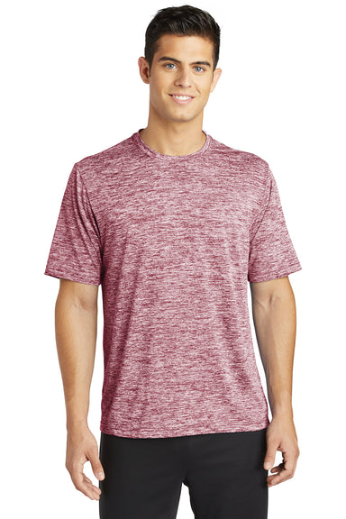 Sport-Tek ST390 Mens Electric Heather Moisture Wicking Short Sleeve Crewneck T-Shirt Maroon Electric Model Front