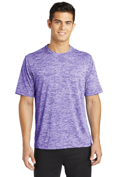 Sport-Tek ST390 Mens Electric Heather Moisture Wicking Short Sleeve Crewneck T-Shirt Purple Electric Model Front