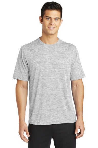 Sport-Tek ST390 Mens Electric Heather Moisture Wicking Short Sleeve Crewneck T-Shirt Silver Grey Electric Model Front