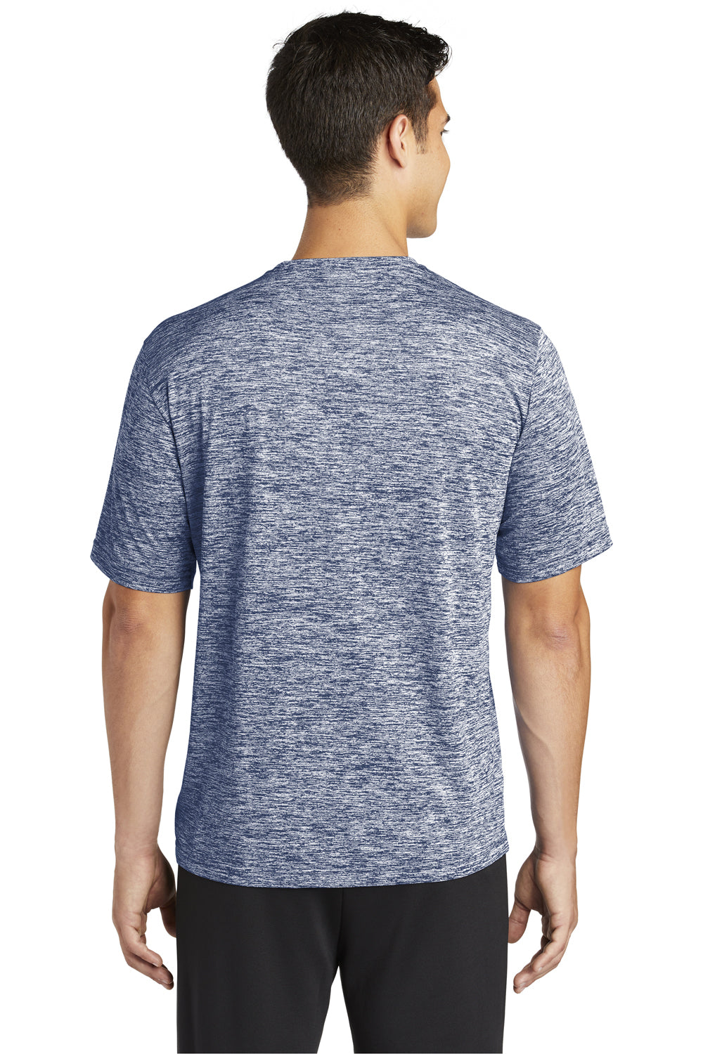 Sport-Tek ST390 Mens Electric Heather Moisture Wicking Short Sleeve Crewneck T-Shirt True Navy Blue Electric Model Back