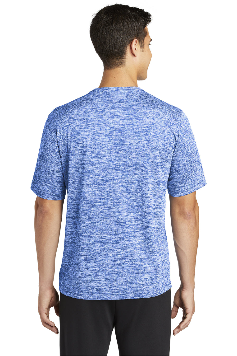 Sport-Tek ST390 Mens Electric Heather Moisture Wicking Short Sleeve Crewneck T-Shirt True Royal Blue Electric Model Back