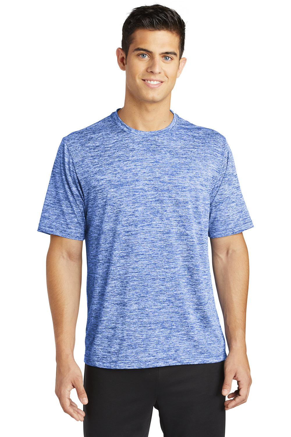 Sport-Tek ST390 Mens Electric Heather Moisture Wicking Short Sleeve Crewneck T-Shirt True Royal Blue Electric Model Front