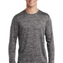 Sport-Tek Mens Electric Heather Moisture Wicking Long Sleeve Crewneck T-Shirt - Black Electric