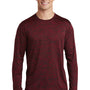 Sport-Tek Mens Electric Heather Moisture Wicking Long Sleeve Crewneck T-Shirt - Deep Red Black Electric