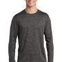 Sport-Tek Mens Electric Heather Moisture Wicking Long Sleeve Crewneck T-Shirt - Grey Black Electric