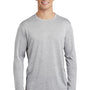 Sport-Tek Mens Electric Heather Moisture Wicking Long Sleeve Crewneck T-Shirt - Silver Grey Electric