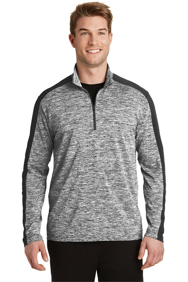 Sport-Tek ST397 Mens Electric Heather Moisture Wicking 1/4 Zip Sweatshirt Black Electric/Black Model Front