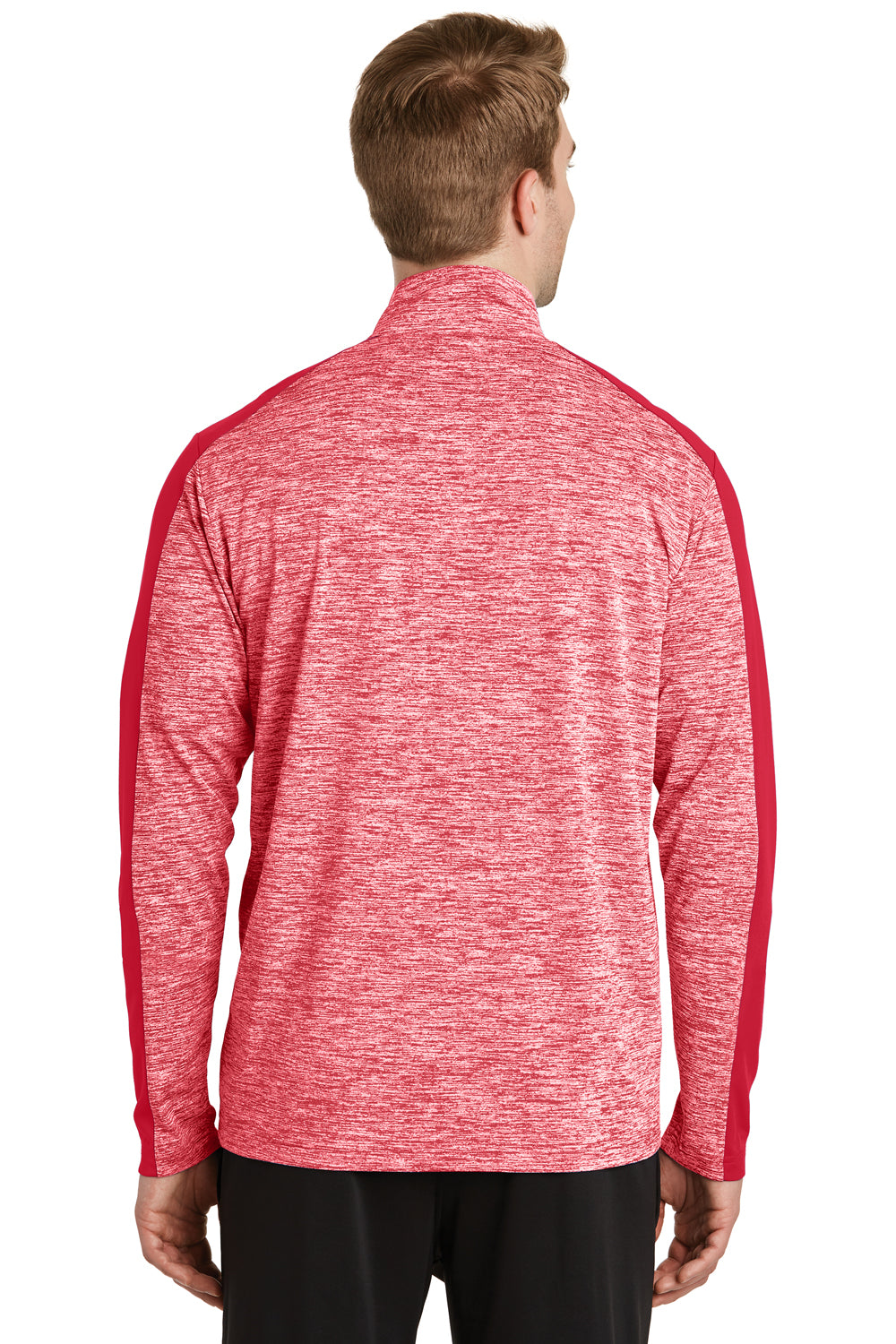 Sport-Tek ST397 Mens Electric Heather Moisture Wicking 1/4 Zip Sweatshirt Deep Red Electric/Deep Red Model Back