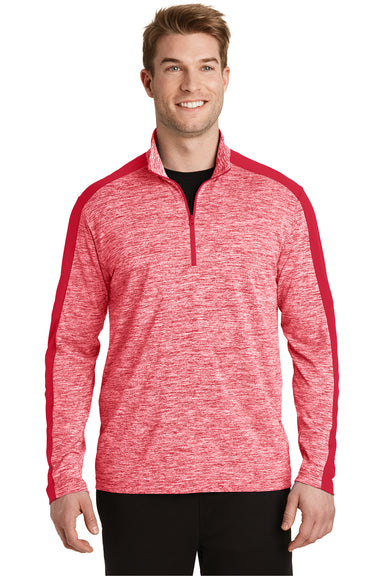 Sport-Tek ST397 Mens Electric Heather Moisture Wicking 1/4 Zip Sweatshirt Deep Red Electric/Deep Red Model Front