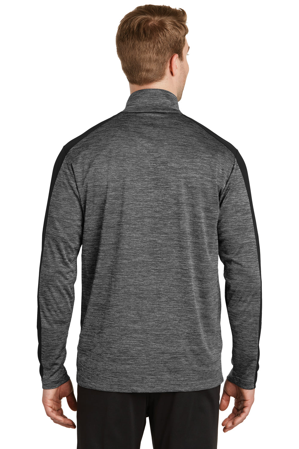 Sport-Tek ST397 Mens Electric Heather Moisture Wicking 1/4 Zip Sweatshirt Grey Black Electric/Black Model Back