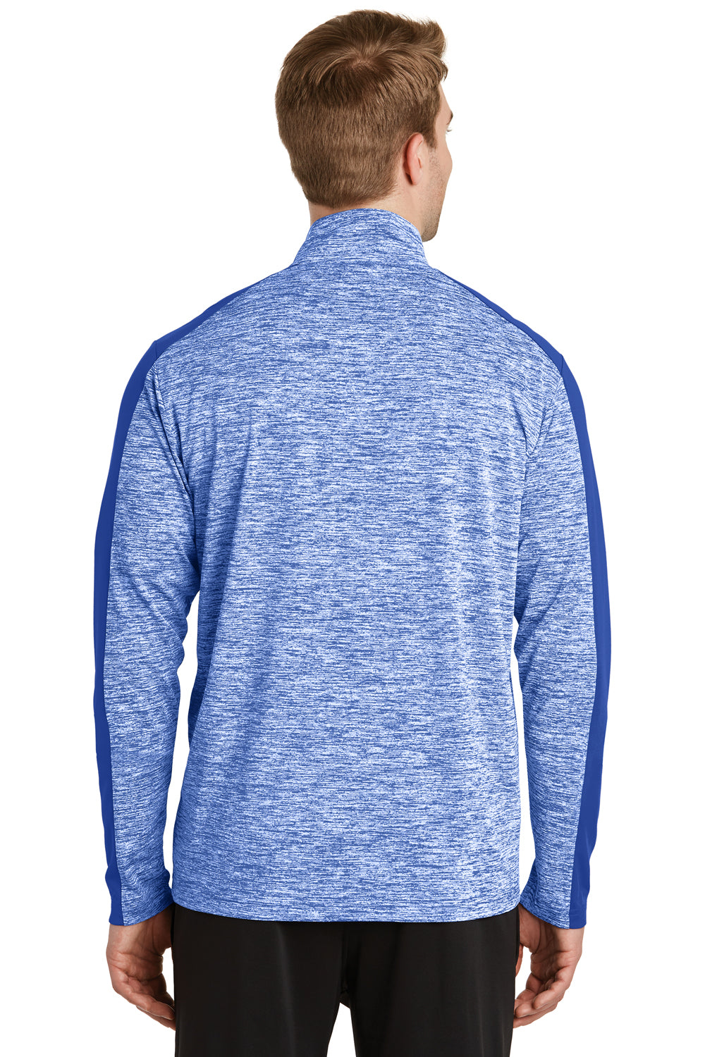 Sport-Tek ST397 Mens Electric Heather Moisture Wicking 1/4 Zip Sweatshirt True Royal Blue Electric/True Royal Blue Model Back