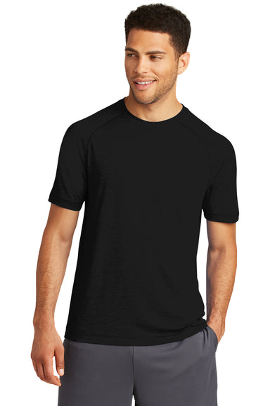 Sport-Tek ST400 Mens Moisture Wicking Short Sleeve Crewneck T-Shirt Black Model Front