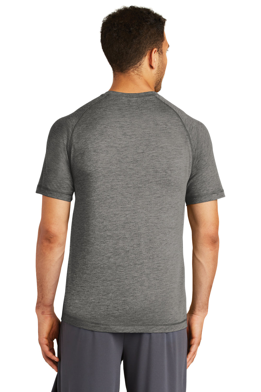 Sport-Tek ST400 Mens Moisture Wicking Short Sleeve Crewneck T-Shirt Heather Dark Grey Model Back